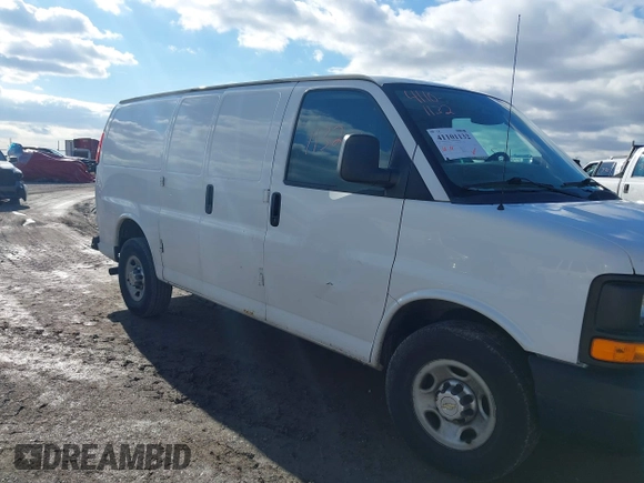 2014 Chevrolet Express Cargo Van with VIN 1GCWGFCA2E1148147, listed as a IAAI auction lot 41101132 with 110,648 mi miles. Bid and sale history available at carsss.com. Image 1.
