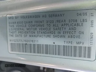 2005 Volkswagen Touareg 3.2L V6 with VIN WVGZG77L75D076211, listed as a IAAI auction lot 42143669 with 158,586 mi miles and . Bid and sale history available at DreamBid. Image 9.