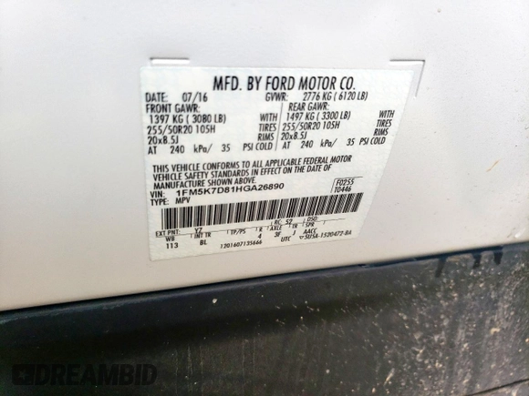 2017 Ford Explorer XLT z VIN 1FM5K7D81HGA26890, wystawiony jako Copart lot #60531395 z przebiegiem 139 008 mil mil oraz Szkoda całkowita • Salvage title. Historia ofert i sprzedaży dostępna na DreamBid. Obrazek 14.