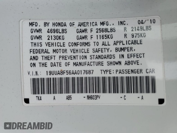2010 Acura TL Tech with VIN 19UUA8F56AA017687, listed as a Copart auction lot 53167855 with 192,862 mi miles and Salvage Title. Bid and sale history available at carsss.com. Image 12.