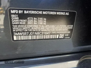 2022 BMW 3 Series 330i xDrive with VIN 3MW5R7J01N8C31647, listed as a Copart auction lot 51417365 with 0 mi miles and Salvage Title. Bid and sale history available at carsss.com. Image 13.