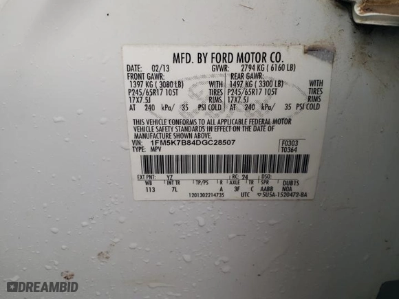 2013 Ford Explorer with VIN 1FM5K7B84DGC28507, listed as a Copart auction lot 48160865 with 233,303 mi miles and Salvage Title. Bid and sale history available at carsss.com. Image 13.