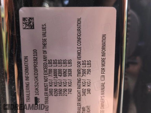 2023 GMC Yukon XL SLT z VIN 1GKS2GKD3PR282110, wystawiony jako Copart lot #52950425 z przebiegiem 99 147 mil mil oraz Szkoda całkowita • Salvage title. Historia ofert i sprzedaży dostępna na DreamBid. Obrazek 14.
