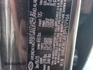 2023 Hyundai Tucson SEL with VIN 5NMJBCAE3PH217966, listed as a Copart auction lot 60614095 with 49,571 mi miles and Non repairable. Bid and sale history available at DreamBid. Image 14.