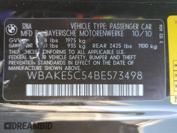 2011 BMW 3 Series 328i z VIN WBAKE5C54BE573498, wystawiony jako Copart lot #88062045 z przebiegiem 81 239 mil mil oraz Szkoda całkowita • Salvage title. Historia ofert i sprzedaży dostępna na DreamBid. Obrazek 15.
