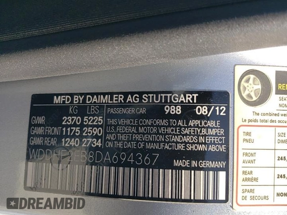 2013 Mercedes-Benz E-Class E 350 Luxury BlueTEC with VIN WDDHF2EB8DA694367, listed as a Copart auction lot 46173715 with 240,051 mi miles and Salvage Title. Bid and sale history available at carsss.com. Image 14.