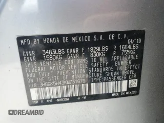 2019 Honda Fit LX с VIN 3HGGK5H43KM731679, выставлен на аукционе Copart как лот 54387225 с пробегом 51 262 миль миль и Списание • Salvage title. История ставок и продаж доступна на DreamBid. Изображение 13.
