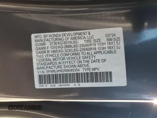 2024 Honda Odyssey EX-L with VIN 5FNRL6H62RB049354, listed as a Copart auction lot 88911795 with 2,553 mi miles and Salvage Title. Bid and sale history available at DreamBid. Image 13.