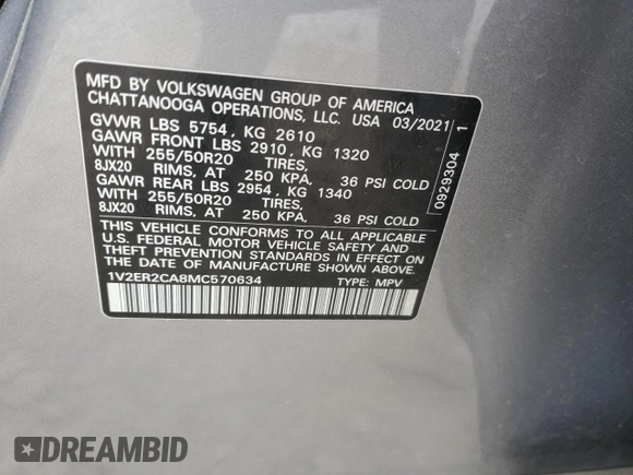 2021 Volkswagen Atlas SEL with VIN 1V2ER2CA8MC570634, listed as a Copart auction lot 57113175 with 47,766 mi miles and Salvage title. Bid and sale history available at DreamBid. Image 13.