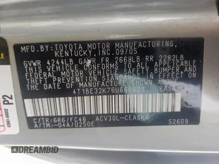 2006 Toyota Camry STD z VIN 4T1BE32K76U660821, wystawiony jako Copart lot #58806275 z przebiegiem 187 990 mil mil oraz Szkoda całkowita • Salvage title. Historia ofert i sprzedaży dostępna na DreamBid. Obrazek 12.