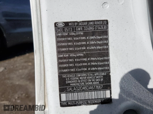2013 Land Rover LR4 HSE with VIN SALAG2D46DA677667, listed as a Copart auction lot 45419595 with 78,563 mi miles and Salvage Title. Bid and sale history available at DreamBid. Image 13.