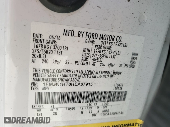 2017 Ford Expedition EL Limited with VIN 1FMJK1KT8HEA07915, listed as a Copart auction lot 48438235 with 147,301 mi miles and Salvage Title. Bid and sale history available at carsss.com. Image 15.
