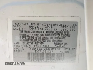 2013 Nissan Sentra S with VIN 3N1AB7AP1DL776474, listed as a IAAI auction lot 41354323 with 127,288 mi miles and . Bid and sale history available at DreamBid. Image 9.