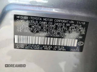 2019 Lexus IS 300 with VIN JTHBA1D21K5088150, listed as a Copart auction lot 58271165 with Not provided miles and Salvage title. Bid and sale history available at DreamBid. Image 12.