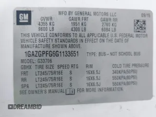 2016 Chevrolet Express Passenger LT with VIN 1GAZGPFG6G1133651, listed as a IAAI auction lot 41891733 with 167,344 mi miles and . Bid and sale history available at DreamBid. Image 9.