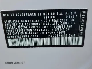 2017 Volkswagen Jetta SEL с VIN 3VWL17AJ5HM312931, выставлен на аукционе Copart как лот 52101195 с пробегом 37 192 миль миль и Списание • Salvage title. История ставок и продаж доступна на DreamBid. Изображение 12.