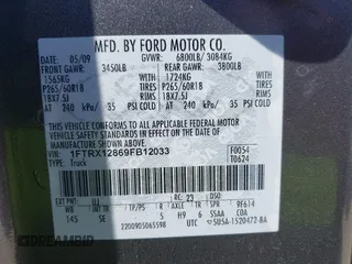 2009 Ford F-150 STX with VIN 1FTRX12869FB12033, listed as a IAAI auction lot 41962435 with 222,850 mi miles. Bid and sale history available at carsss.com. Image 9.