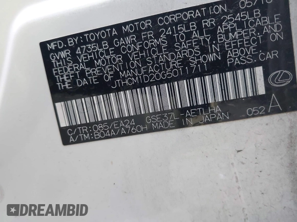 2016 Lexus IS 300 with VIN JTHCM1D20G5011711, listed as a IAAI auction lot 41218494 with 1 mi miles. Bid and sale history available at carsss.com. Image 9.