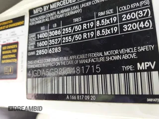 2015 Mercedes-Benz M 400 with VIN 4JGDA5GB8FA481715, listed as a IAAI auction lot 39877227 with 113,417 mi miles and . Bid and sale history available at DreamBid. Image 9.
