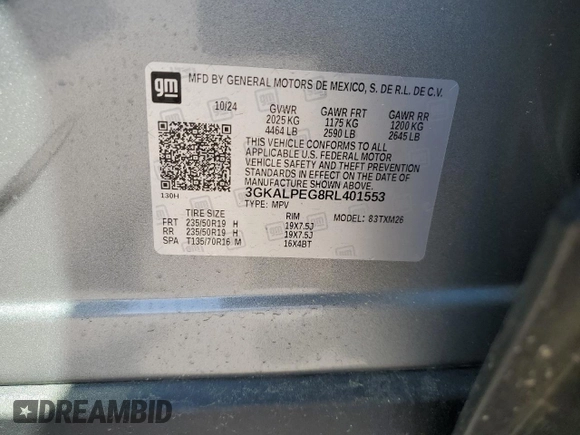 2024 GMC Terrain SLT с VIN 3GKALPEG8RL401553, выставлен на аукционе Copart как лот 55940685 с пробегом 5 934 миль миль и Списание • Salvage title. История ставок и продаж доступна на DreamBid. Изображение 13.