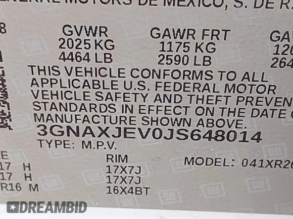 2018 Chevrolet Equinox LT z VIN 3GNAXJEV0JS648014, wystawiony jako IAAI lot #42193818 z przebiegiem 96 146 mil mil oraz . Historia ofert i sprzedaży dostępna na DreamBid. Obrazek 9.