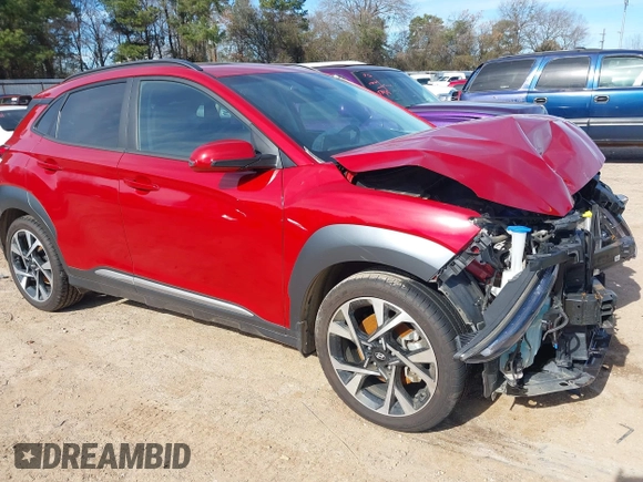 2022 Hyundai Kona Limited with VIN KM8K53A31NU789002, listed as a IAAI auction lot 41299502 with 44,424 mi miles. Bid and sale history available at carsss.com. Image 1.
