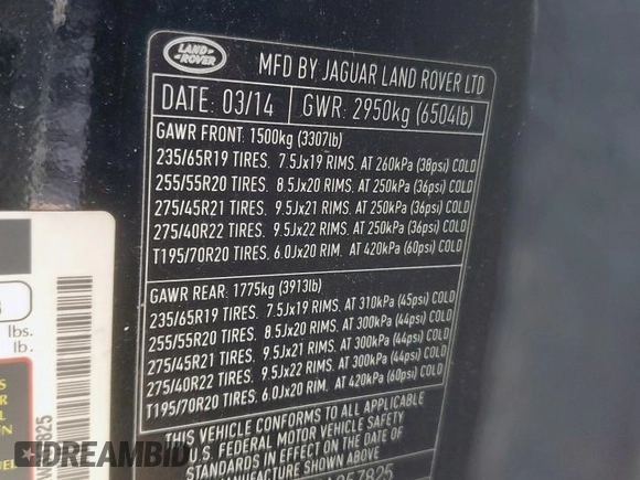 2014 Land Rover Range Rover Sport HSE with VIN SALWR2WF9EA357825, listed as a Copart auction lot 62934135 with 164,788 mi miles and Salvage title. Bid and sale history available at DreamBid. Image 13.