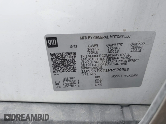 2023 Chevrolet Suburban Premier with VIN 1GNSKFKT1PR529998, listed as a IAAI auction lot 41157457 with 21,551 mi miles and . Bid and sale history available at DreamBid. Image 9.