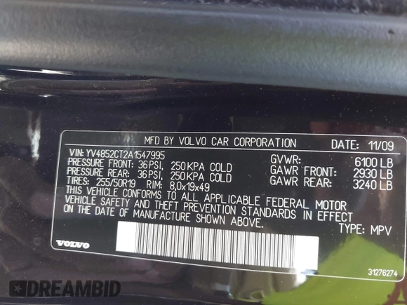 2010 Volvo XC90 с VIN YV4852CT2A1547995, выставлен на аукционе IAAI как лот 42530748 с пробегом 118 804 миль миль и . История ставок и продаж доступна на DreamBid. Изображение 9.