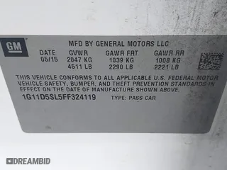 2015 Chevrolet Malibu LT with VIN 1G11D5SL5FF324119, listed as a IAAI auction lot 42041231 with 183,074 mi miles. Bid and sale history available at carsss.com. Image 9.