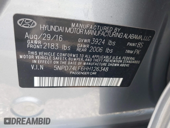 2017 Hyundai Elantra SE z VIN 5NPD74LF6HH126348, wystawiony jako IAAI lot #42362683 z przebiegiem 165 431 mil mil oraz . Historia ofert i sprzedaży dostępna na DreamBid. Obrazek 9.