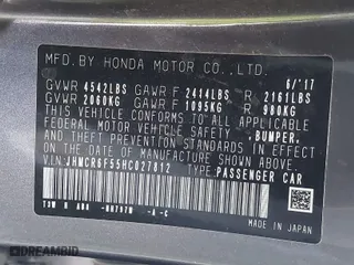 2017 Honda Accord Hybrid EX-L with VIN JHMCR6F55HC027812, listed as a IAAI auction lot 41550180 with 8,539 mi miles. Bid and sale history available at carsss.com. Image 9.