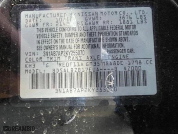 2019 Nissan Sentra S with VIN 3N1AB7AP2KY255070, listed as a Copart auction lot 43290275 with 101,898 mi miles and Clean Title. Bid and sale history available at carsss.com. Image 10.