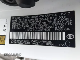 2018 Toyota Prius Two with VIN JTDKARFU1J3547525, listed as a IAAI auction lot 41739561 with 148,300 mi miles. Bid and sale history available at carsss.com. Image 9.