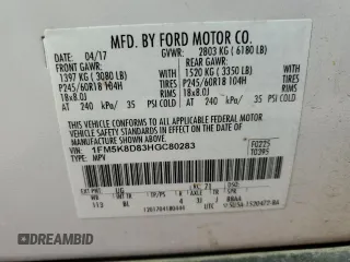 2017 Ford Explorer XLT с VIN 1FM5K8D83HGC80283, выставлен на аукционе Copart как лот 48674475 с пробегом 190 029 миль миль и Списание • Salvage title. История ставок и продаж доступна на DreamBid. Изображение 15.