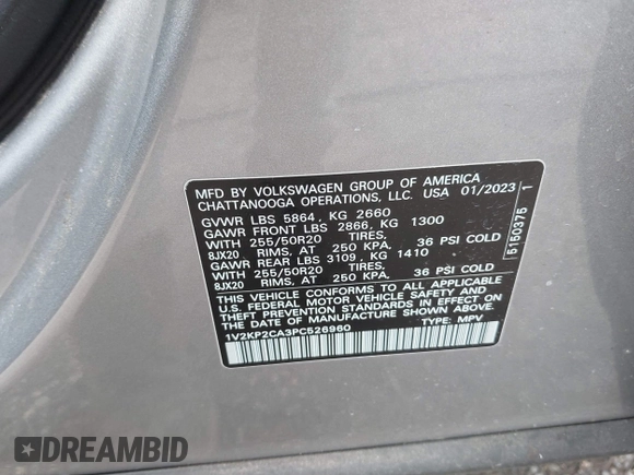 2023 Volkswagen Atlas SE с VIN 1V2KP2CA3PC526960, выставлен на аукционе IAAI как лот 41728525 с пробегом 40 767 миль миль и . История ставок и продаж доступна на DreamBid. Изображение 9.