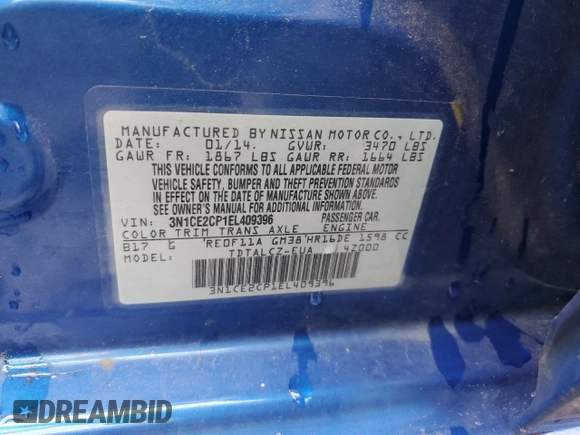 2014 Nissan Note S Plus z VIN 3N1CE2CP1EL409396, wystawiony jako Copart lot #58696295 z przebiegiem 57 001 mil mil oraz Szkoda całkowita • Salvage title. Historia ofert i sprzedaży dostępna na DreamBid. Obrazek 12.
