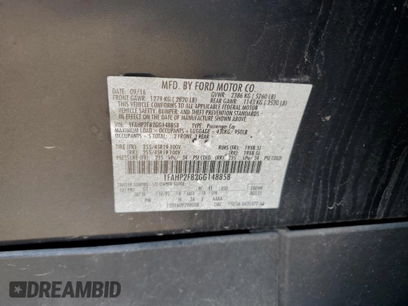 2016 Ford Taurus Limited with VIN 1FAHP2F82GG148858, listed as a Copart auction lot 59463205 with 83,273 mi miles and Non repairable. Bid and sale history available at DreamBid. Image 12.