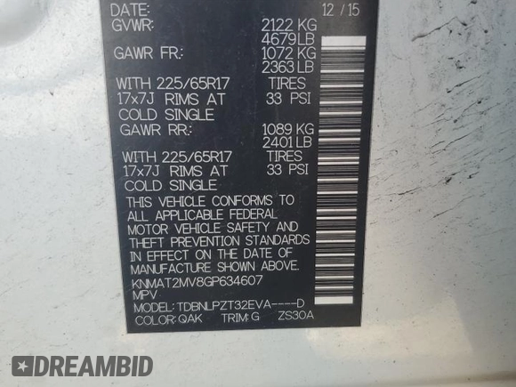 2016 Nissan Rogue S with VIN KNMAT2MV8GP634607, listed as a Copart auction lot 53755495 with 168,128 mi miles and Non Repairable. Bid and sale history available at DreamBid. Image 15.