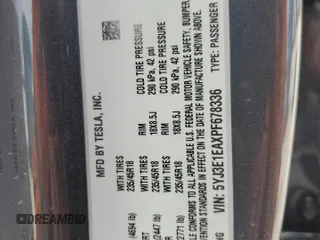 2023 Tesla Model 3 с VIN 5YJ3E1EAXPF678336, выставлен на аукционе Copart как лот 52509135 с пробегом Не указан миль и Списание • Salvage title. История ставок и продаж доступна на DreamBid. Изображение 15.