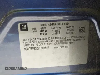 2015 Buick LaCrosse Leather with VIN 1G4GB5G32FF189807, listed as a IAAI auction lot 41857868 with 93,022 mi miles. Bid and sale history available at carsss.com. Image 9.