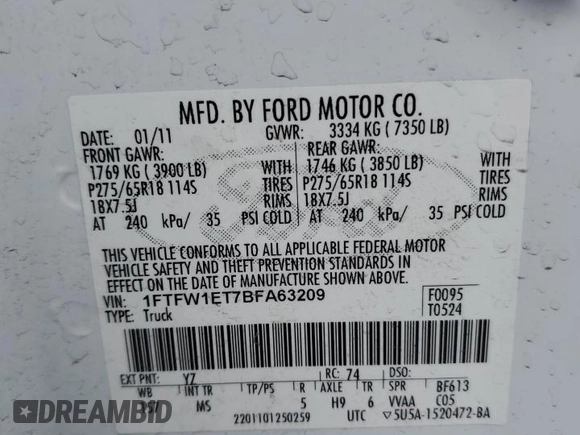 2011 Ford F-150 XLT z VIN 1FTFW1ET7BFA63209, wystawiony jako Copart lot #57361325 z przebiegiem 135 245 mil mil oraz Szkoda całkowita • Salvage title. Historia ofert i sprzedaży dostępna na DreamBid. Obrazek 12.