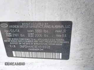 2014 Hyundai Elantra SE with VIN 5NPDH4AE9EH516928, listed as a IAAI auction lot 42068097 with 156,427 mi miles and . Bid and sale history available at DreamBid. Image 9.