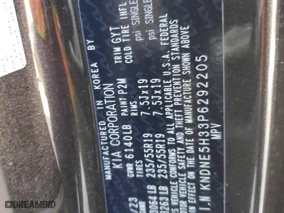 2023 Kia Carnival SX Prestige with VIN KNDNE5H33P6292205, listed as a Copart auction lot 80533594 with 16,543 mi miles and Salvage Title. Bid and sale history available at carsss.com. Image 13.