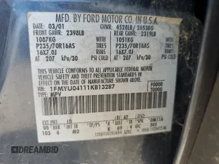 2001 Ford Escape XLT z VIN 1FMYU04111KB13287, wystawiony jako Copart lot #62183415 z przebiegiem 237 142 mil mil oraz Szkoda całkowita • Salvage title. Historia ofert i sprzedaży dostępna na DreamBid. Obrazek 12.