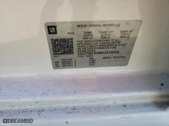2019 Chevrolet Silverado 1500 LT with VIN 1GCPWCED8KZ129256, listed as a Copart auction lot 47818285 with 127,907 mi miles and Salvage Title. Bid and sale history available at carsss.com. Image 12.
