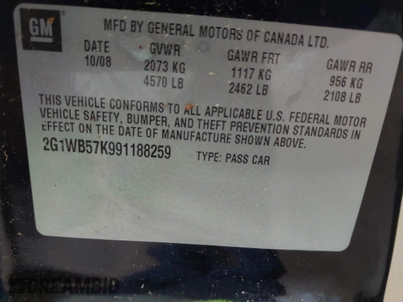 2009 Chevrolet Impala LS with VIN 2G1WB57K991188259, listed as a IAAI auction lot 41988220 with 220,530 mi miles and . Bid and sale history available at DreamBid. Image 9.
