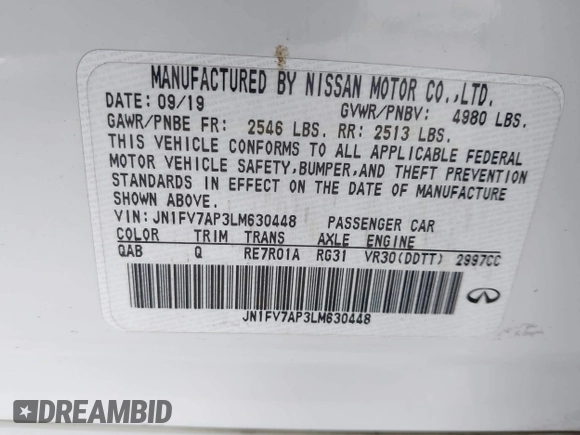 2020 Infiniti Q50 Red Sport 400 с VIN JN1FV7AP3LM630448, выставлен на аукционе IAAI как лот 41732776 с пробегом 35 161 миль миль и . История ставок и продаж доступна на DreamBid. Изображение 9.