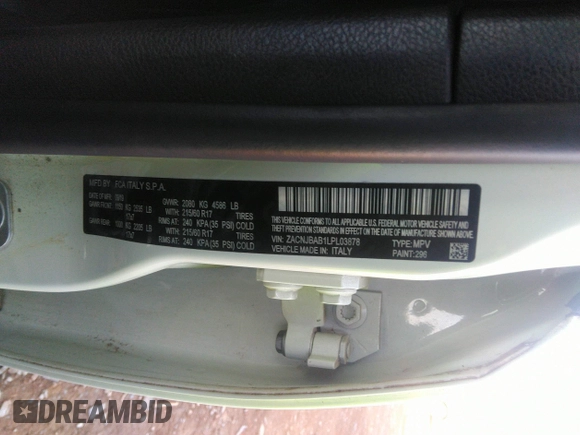 2020 Jeep Renegade Sport with VIN ZACNJBAB1LPL03878, listed as a IAAI auction lot 41491053 with 91,623 mi miles and . Bid and sale history available at DreamBid. Image 9.