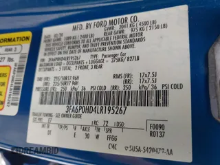 2020 Ford Fusion SE with VIN 3FA6P0HD4LR195267, listed as a IAAI auction lot 42010448 with 97,603 mi miles and . Bid and sale history available at DreamBid. Image 9.